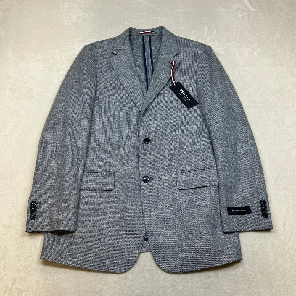 Tommy Hilfiger Sport Coat 38R 38 Denim Blue Patterned TH Flex $295‎